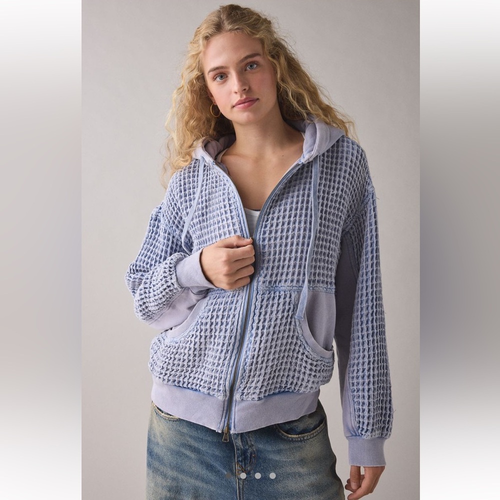 BDG Urban Outfitters Field Day Waffle Knit Zip-Up Hoodie Sweatshirt Medium